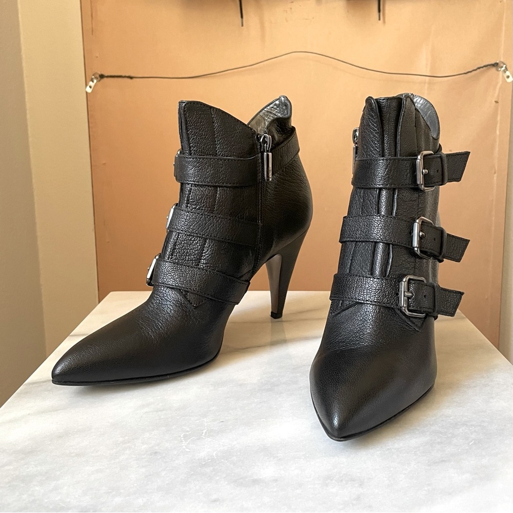 NavyBoot Ankle Boots Leather Belt Buckle Heel Women Shoe Size US 7 EU 37 $420